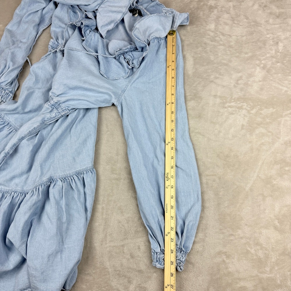 Lauren Ralph Lauren Boho Midi Dress 10 Light Blue Lyocell Ruffles Cottagecore - Picture 12 of 14